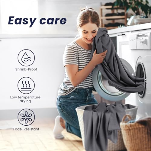 Elegear 80g Dark Grey US Size Microfiber Full Sheet Set 4 Piece,Deep Pocket Sheets,Easy Care Full Size,Deep Pocket Cooling Bed Sheet Set, with1 Fitted Sheet, 1 Flat Sheet and 2 Pillowcases,King