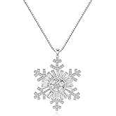 SHINEFLUX 14K Gold Snowflake Pendant Necklace, Pink Moissanite Necklace for Women