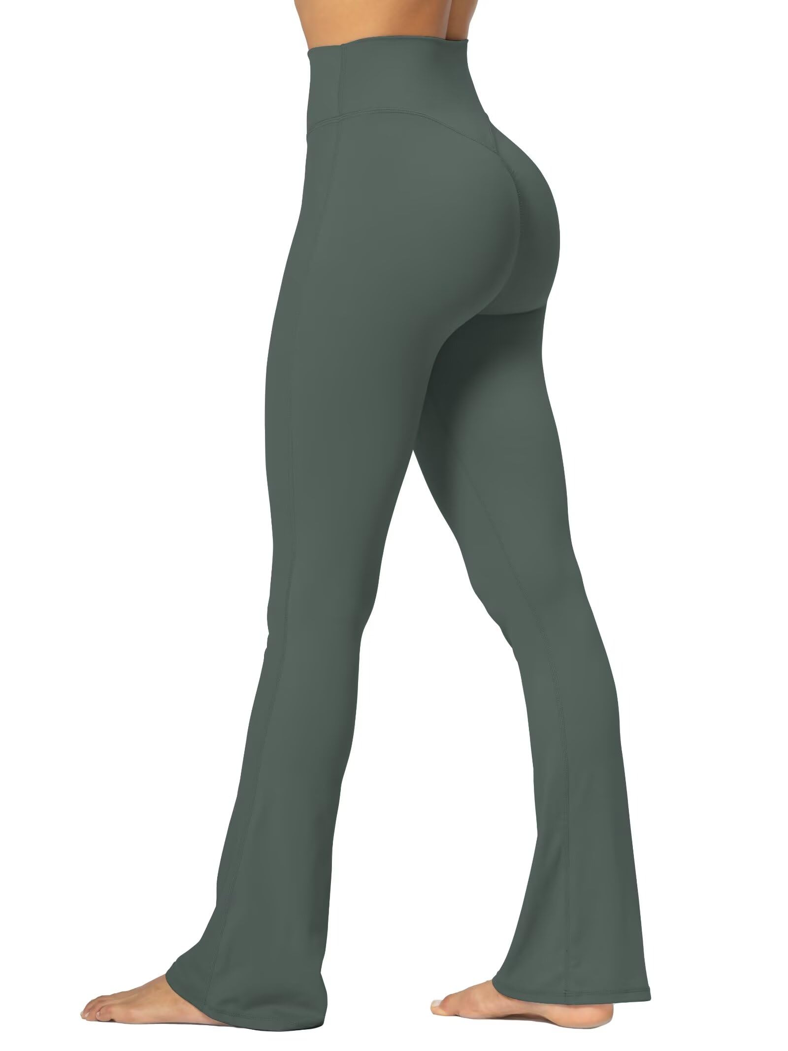 Sunzel No Front Seam Mini Flare Leggings for Women, Invisible Butt Scrunch Flared Yoga Pants with Tummy Control 34" Ash Green Medium Image