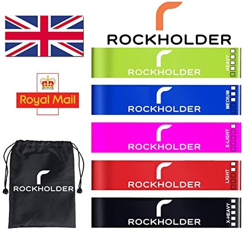 Rockholder Resistance Bands Exercise Resistors Pull Ups Assist Sports Loop Elastic Fitness Gym Workout Yoga Pilates For Men Women UK SET OF 5 arms legs glutes Stretch Band
