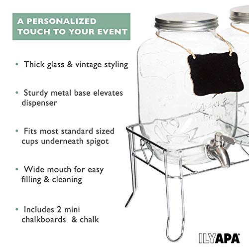 image for Ilyapa Outdoor Glass Beverage Dispenser 2 Pack with Sturdy Metal Base,