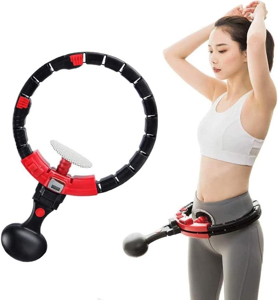 Rijtr-Home Workout Adjustable Smart Counting Weighted Hula Hoop with LCD Screen, Can Not Drop Detachable Magnetite Massage Waist Weight Loss Fitness Training Ring