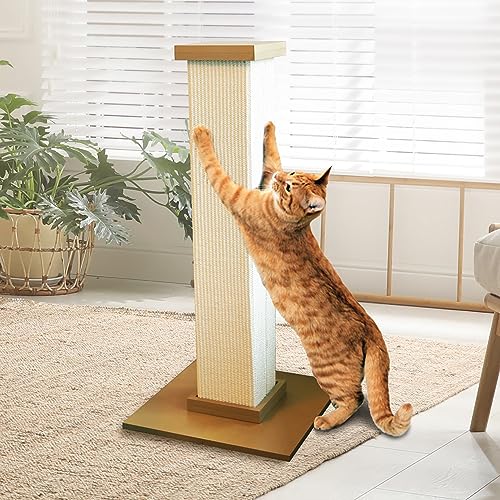 SmartCat Ultimate Scratching Post – Beige, Large 32 Inch Tower Sisal  Fiber, Simple Design For All Cats - Main Image