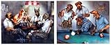 Wall Decor Picture Dogs Playing Pool Dan and Dogs Playing Poker Cards Two Set Funny Animal Art Print Poster (8x10)