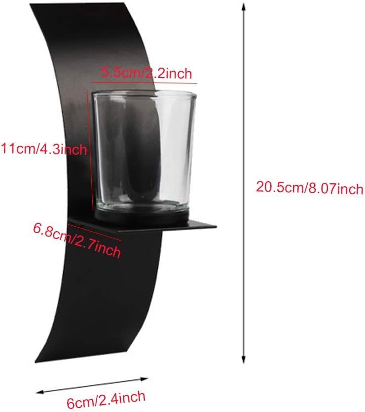 POHOVE 2 Pcs Modern Art Candle Holder For Wall Iron Art Candle Holder With Glass Cup Wall Sconces Set Of Two Candle Holder Metal Black for Home Wedding Living Room Decoration - Image 3