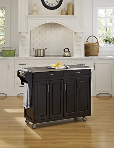 Home Styles Mobile Create-a-Cart Black Finish Four Door Cabinet Kitchen Cart with Stainless Steel Top, Adjustable Shelving - Thumbnail 4