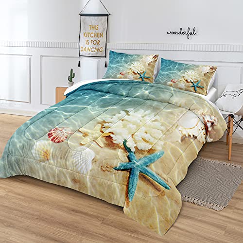 Bedbay Coastal Bedding Set King Size Beach Comforter Set Blue Ocean Sea