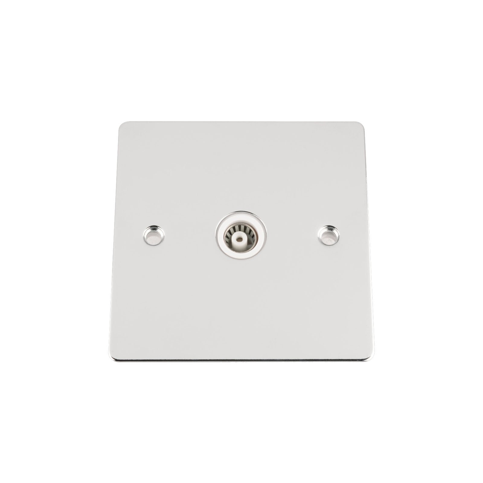 TV Coaxial Aerial Socket Single 1 Gang - Polished Chrome - Flat - White Insert