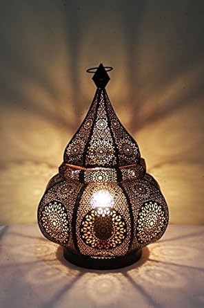 Orientalische Marokkanische Tischlampe Lampe Leuchte Tischleuchte Laterne Nachttischlampe Malha - Schwarz