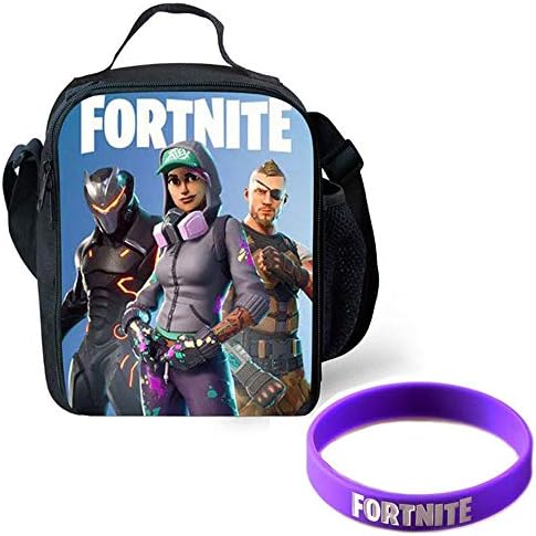 Fortnite Battle Royale Insulated Lunch Bag Girls Boys School Snack Box Cross-body Shoulder Bag Bento Picnic Insulated Grocery Bag With Zip & Handle (B)