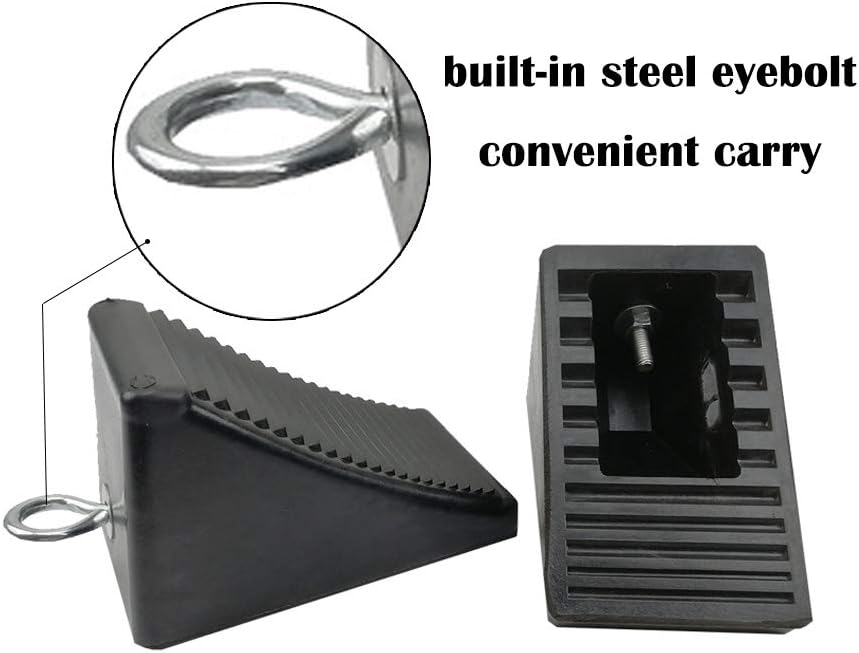 ROBLOCK 2 Pack Rubber Wheel Chocks Black Wheel Wedge with Eyebolt, 7.8" Length x 3.5" Width x 3.9" Height: Automotive