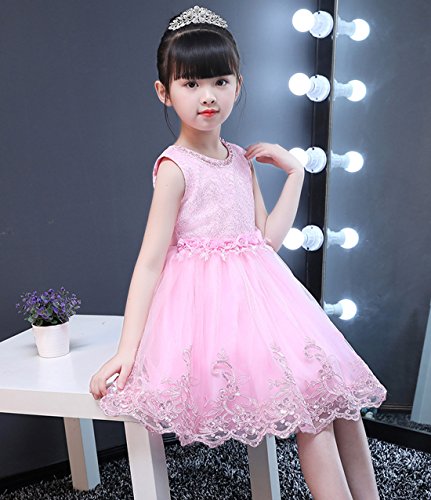 ZAH Girl Dress Kids Ruffles Lace Party Wedding Dresses(Pink,2-3Y) - Thumbnail 2