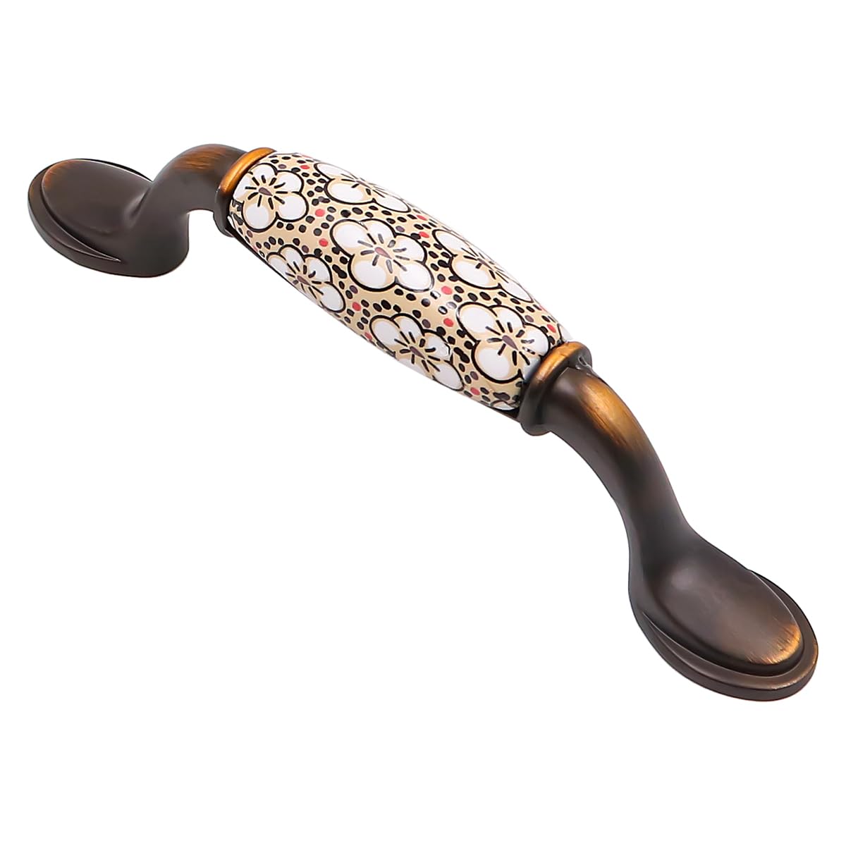 ZONADAH Set of 4 Vintage Cabinet Ceramics Handles, Hole Distance 96mm, Antique Flower Pattern Cabinet Pull Handles, Furniture Drawer Cabinet Copper Cup Drawer Handles for Cupboard Wardrobe Dressers