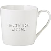 Creative Brands Faithworks - Inspirational White Bone China Café Mug/Cup, 14-Ounce, Struggle Is Real
