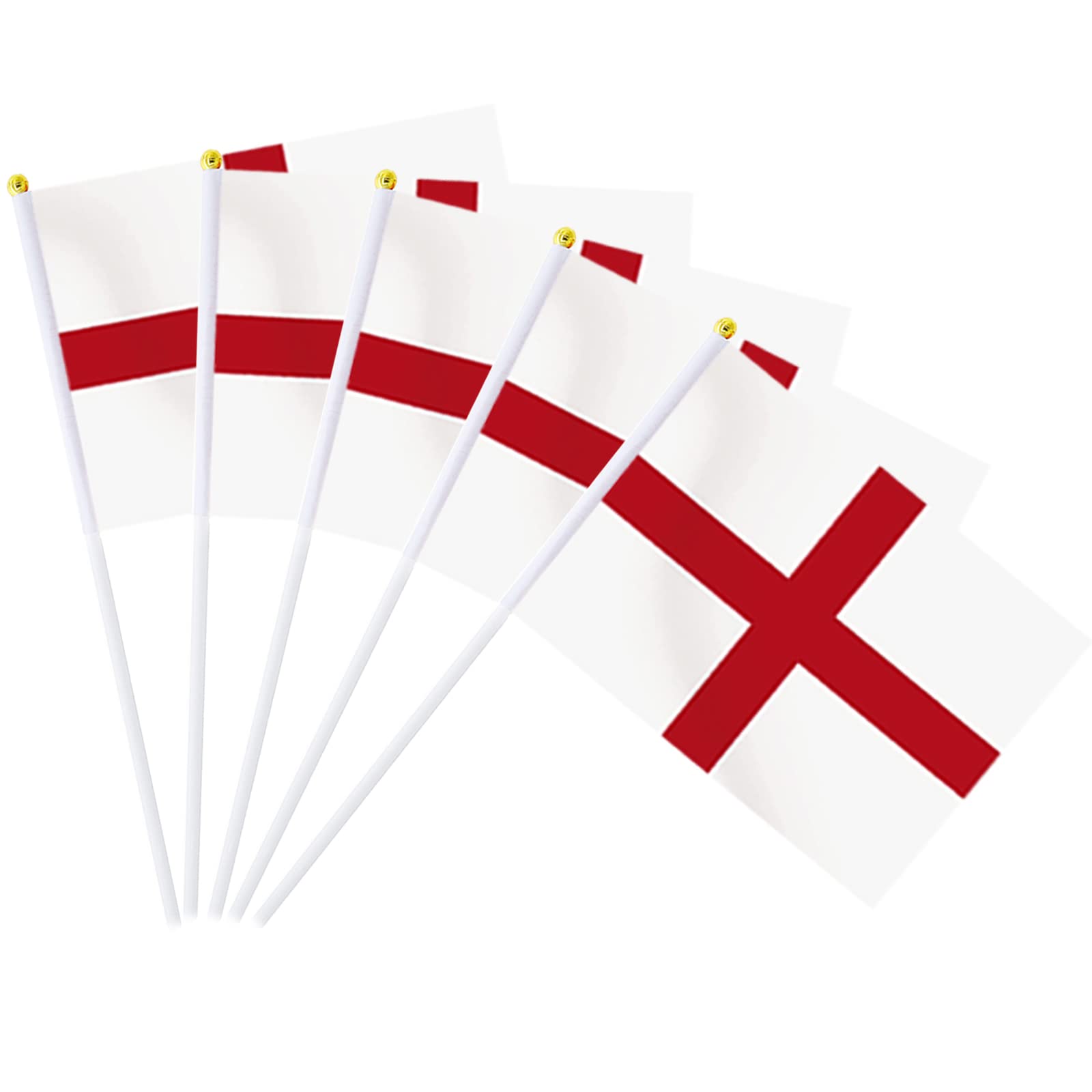 AhfuLife England Flags on Sticks for St. George's Day Decorations, 15pcs St. George Hand Held Small Flags with 40cm White Pole for Rugby Football World Cup Six Nations Decor (20 x 28cm, 15 Pcs)