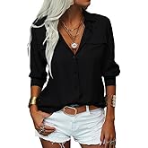 Veatzaer Womens Solid Lapel Long Sleeves Button Down Shirt Top Casual Basic Office Blouse