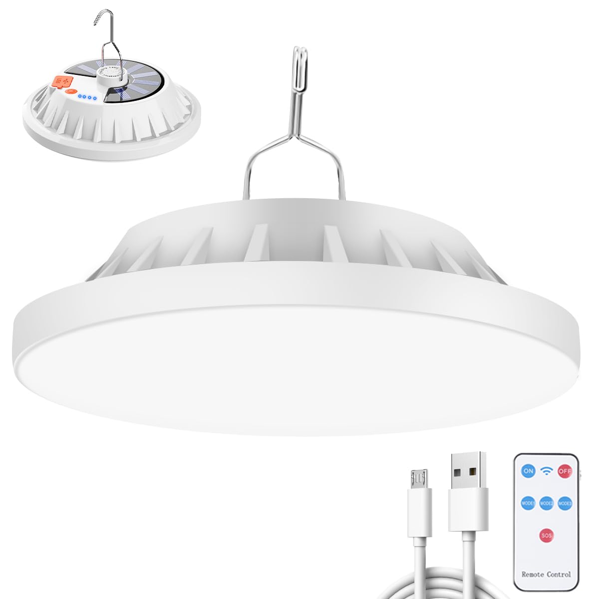 LeKaufen 120 LED Camping Lantern Rechargeable, 2000LM Solar Camping Light with Remote, IPX7 Waterproof Tent Lights with Hook, 5 Modes Camping Lights Lamp for Camping, Fishing, Outdoor, Emergency