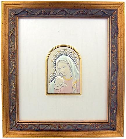 Silver Icon Image of Madonna and Child in Gold Leaf Resin Frame Wall Decor, 6 1/2 Inch (Madonna and Christ Child)