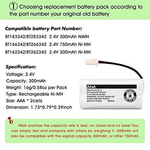 2 iMah+BT162342+Batteries+Compatible+Telephone