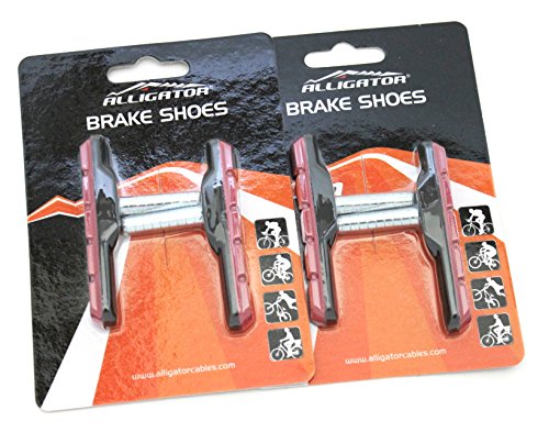 Alligator Cantilever MTB Mountain Bicycle Bike Post Type Brake Shoes Pads (2 Pair), Black/Red