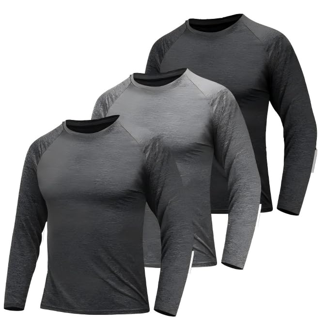 Boyzn Men's 3 Pack Long Sleeve Dry Fit T Shirts Hiking Fishing Workout Work Sun UPF 50 Wicking Running Tee Gym Workout Shirt for Running 3P02-Black/Light Gray/Dark Gray-S Image