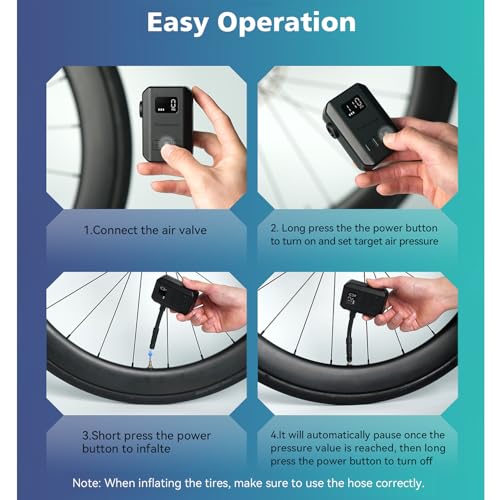 Peakspeak Mini Electric Bike Pump AS260PRO, 120PSI Portable Bicycle Pump with Gauge & Auto Stop, USB-C Rechargeable, Precision Inflation for Presta/Schrader Valves, Road Bike, MTB & Motorcycle