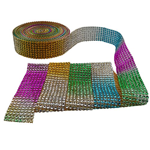 Rainbow Sparkling Rhinestone Mesh Ribbon for Arts and Crafts Wedding Party Décor, 8 Row 10 Yards by ZXSWEET