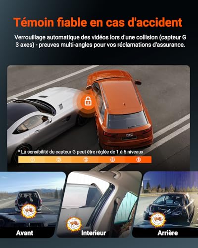 VANTRUE N4S Triple STARVIS 2 Car Dashcam 2.7K+2.5K+2.5K Front and Rear, 5GHz WiFi Infrared GPS Camera, 3 Canuax HDR 360°, French Voice Control, 15s Pre-Recording, Max 1TB