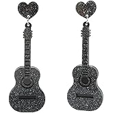 Acrylic Classical Guitar Earrings - Retro Renaissance Rock Band Music Dangle Earrings - Punk Style Violin Instrument Drop Earrings - Hypoallergenic Lightweight for Women