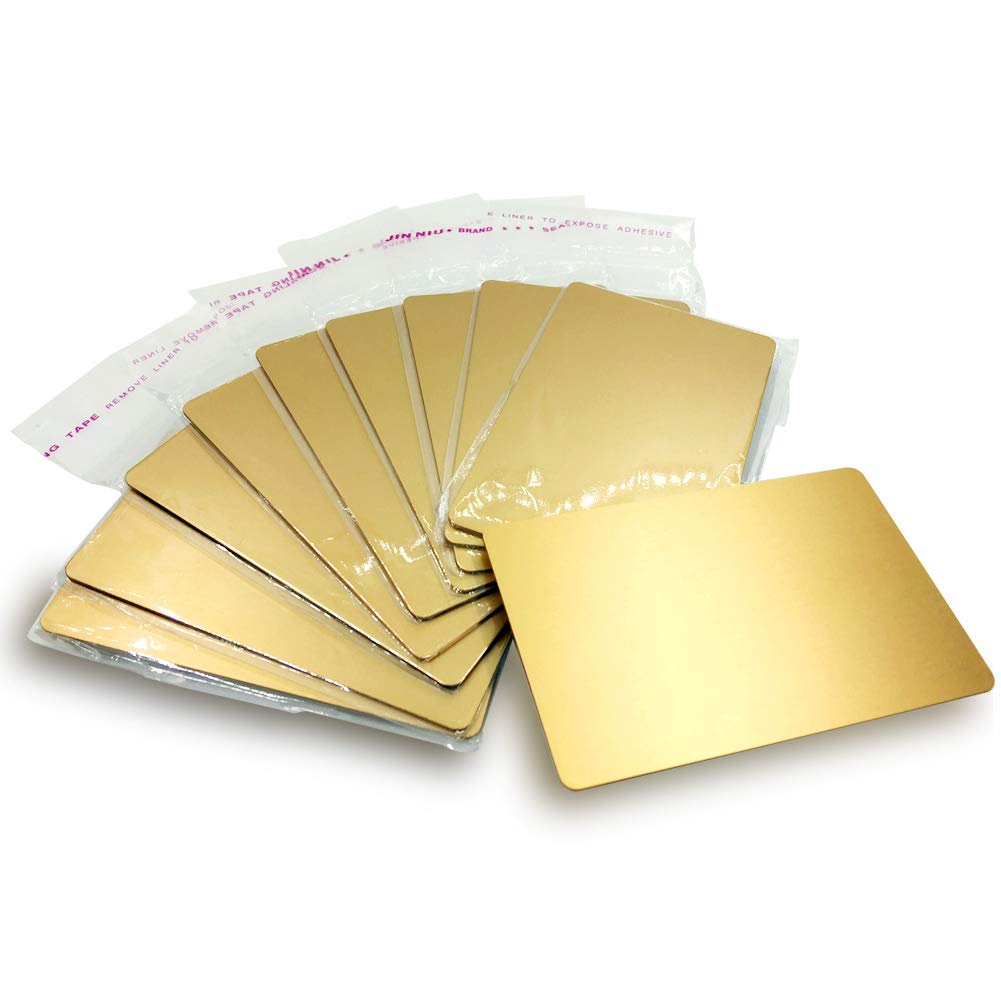 ebamaz Metal Business Cards Anodized Aluminum Plate Plaque DIY Gift Lable Tag 86X54X0.8mm (Golden, 10PCS, Blank) — image 1