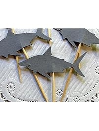 Shark Cupcake Toppers - Food Picks - Party Picks - Appetizer Picks (Set of 12)