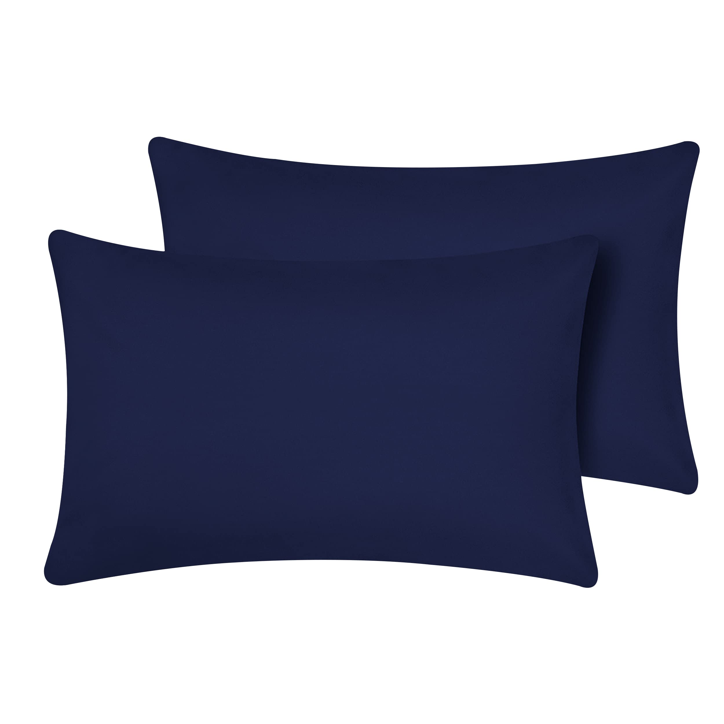 Oxford Homeware Navy Pillow Cases 2 Pack Brushed Microfiber – Standard Pillowcases Fade Resistant Pillow Cover Envelope Closure Pillow Covers (50 x 75 cm)