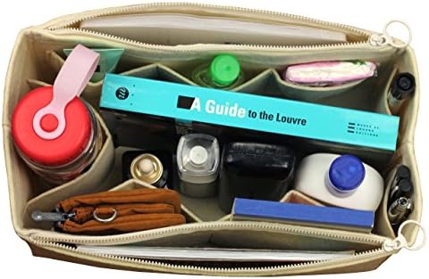 [Fits Neverfull PM/Speedy 25, Beige] Felt Organizer (with Double Zipper Bag), Bag in Bag, Wool Purse Insert, Customized Tote Organize, Cosmetic Makeup Diaper Handbag
