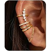 Hanfluenve Ear Cuffs Non Pierced 14k Gold Plated Ear Cartilage Clip on Wrap Hoop Hypoallergenic Earrings Boho Dainty Cz Huggie Cuff Ear Jewelry for Women