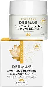 DERMA-E Evenly Radiant Brightening Day Crème SPF 15 with Vitamin C, 2 Oz, 2 Ounce (0333)