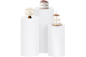 Socomi Cylinder Pedestal Stand Covers Spandex Flexible Display Box for Birthday Party Wedding Baby Shower Decoration- Only Covers Included, Set of 3 White