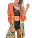 Relipop Women's Chiffon Blouse Loose Tops Beach Kimono Floral Print Cardigan (X-Large, Orange)