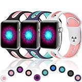 Haveda Sport Bands Compatible for Apple Watch 42mm/44mm, Breathable Silicone Replacement for Apple Watch, iWatch Series 4/3/2/1,Women Men Kids 42mm/44mm S/M (3Pack) Black/Pink, Blue/Teal, White/Pink