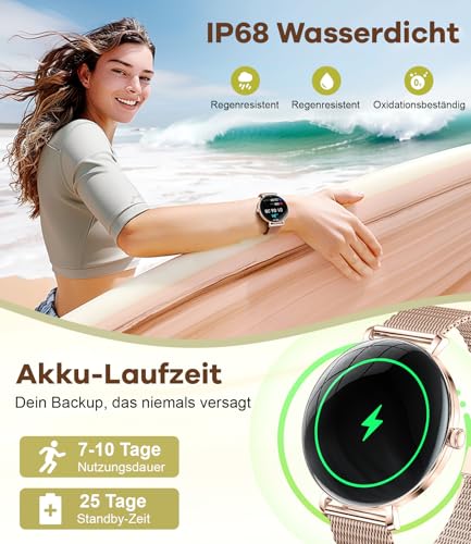 ESFOE Reloj Inteligente Mujer,1.43" AMOLED Smartwatch Mujer con Llamadas/24H Sueño/Pulsómetro/SpO2,Función Femenina 120 Modos Deportivos IP68 Pulsera Actividad Calorías Podómetro Android iOS Oro Rosa