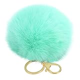 JYS365 Furry Rabbit Fur Key Ring Ball Keychain Bag Key Hanging Accessories - Mint Green