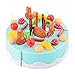 75Pcs Birthday Cake Pretend Play Food Toy Set, YIFAN Plastic Kitchen Cutting Toy for Kids Girls - Blue