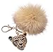 Giftale Leopard with Natural Fox Fur Pom Pom Keychain for Women Ball Bag Charm