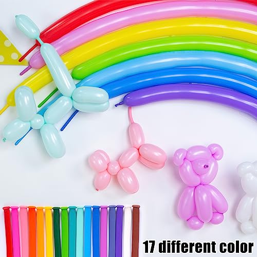 3 otters 155PCS Modelling Balloons with Pump, Twisted Balloons Long Balloons 260q Balloons Animal Balloons for Kids Birthday Party Wedding Christmas Magic Clown Show 17 Assorted Colors