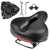 Puroma Bicycle Saddle Dual Spring Designed Suspension Shock Absorbing, Leather Bike Seat Pad Mounting Wrench Waterproof Protection Bike Seat Cover