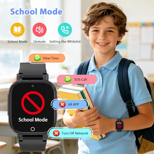 4G Children's Smartwatch with Video Call, GPS, SOS, Voice Chat, IP68 Waterproof, School Mode, Pedometer, Alarm Clock, Educational Games, Children's Watch Gift for Boys and Girls 4-12 Years (Black-8A)
