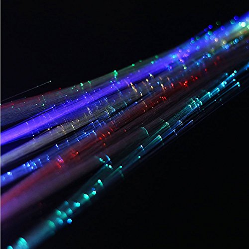 Novelty Place [Party Stars] 14 inch LED Light-Up Optic Fiber Hair Extension with Barrette Party Light Set - Alternating Multicolors (24 Pack)