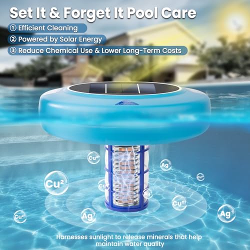 Solar Pool Ionizer for Above Ground & Inground Pools Up to 45,000 Gallons – Easy Pool Maintenance with Oversized Solar Panel & Thick Copper Anode, Clear Water Support