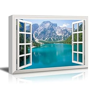 Window View Nature Landscape with Mountains and Blue Lake Gallery 12x18 inches