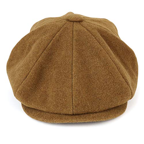 Armycrew Men's Oversize XXL Wool 8 Quarter Satin Lined Winter Newsboy Cap - Camel - 2XL