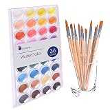 Watercolor Cake Set, 36 Watercolor Paint Set and 12 Paint Brushes. This Watercolors Set are Great for Children / kids and beginner artists. The perfect brushes and water color pan set.